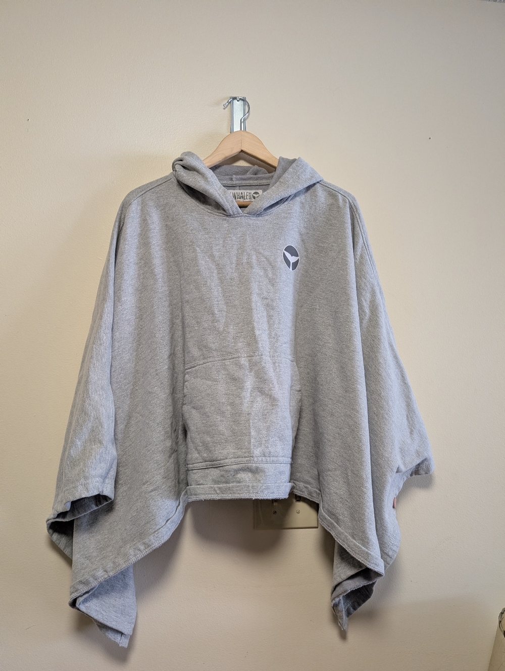 Grey Whale Cropped Hoodie Poncho Gray One Size Button Sleeve